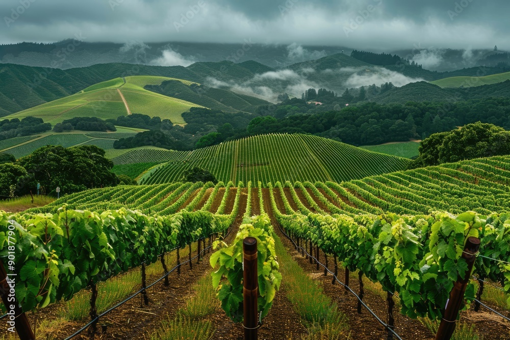 Obraz premium Vast Vineyard Under Cloudy Skies