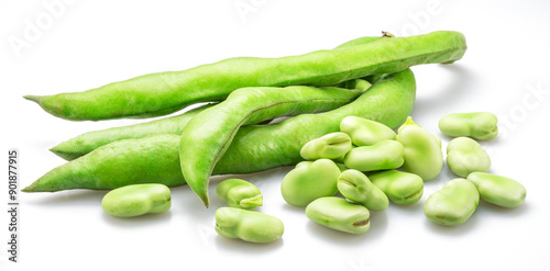 Wallpaper Mural Green broad bean pod and several broad beans isolated on white background. Torontodigital.ca