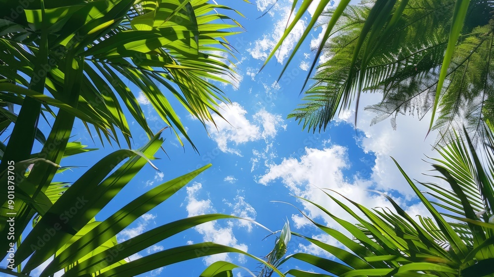 Fotografie Palm leaf and sky view in garden