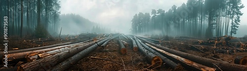 Misty Forest with Fallen Trees photo