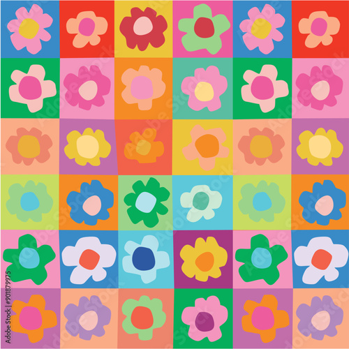 Rapport Textil Infinite Print Flowers Colorful Cartoon Background Colorful Vector Illustration Children's Colorful