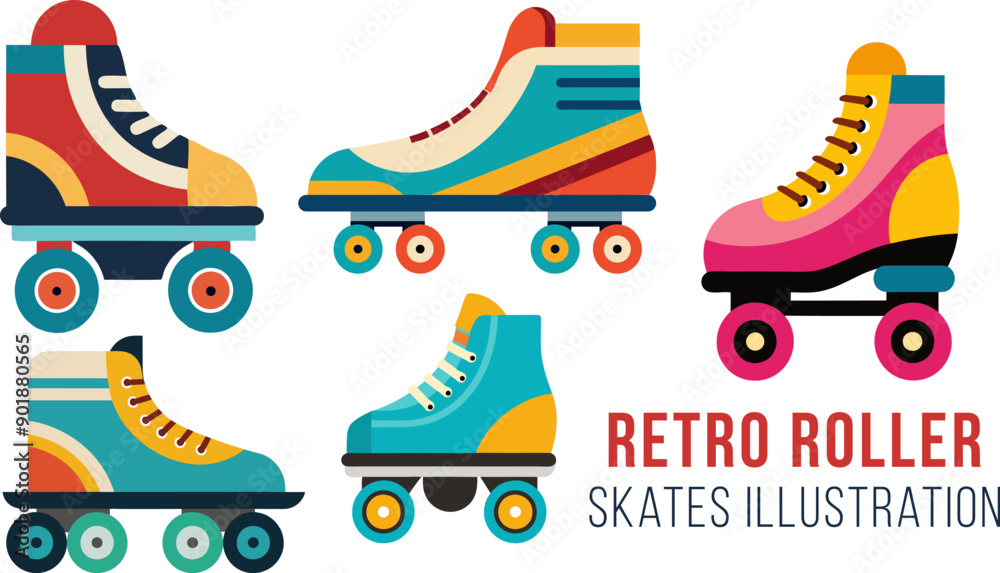 Retro Roller Skates illustration set Retro Roller Skates illustration set