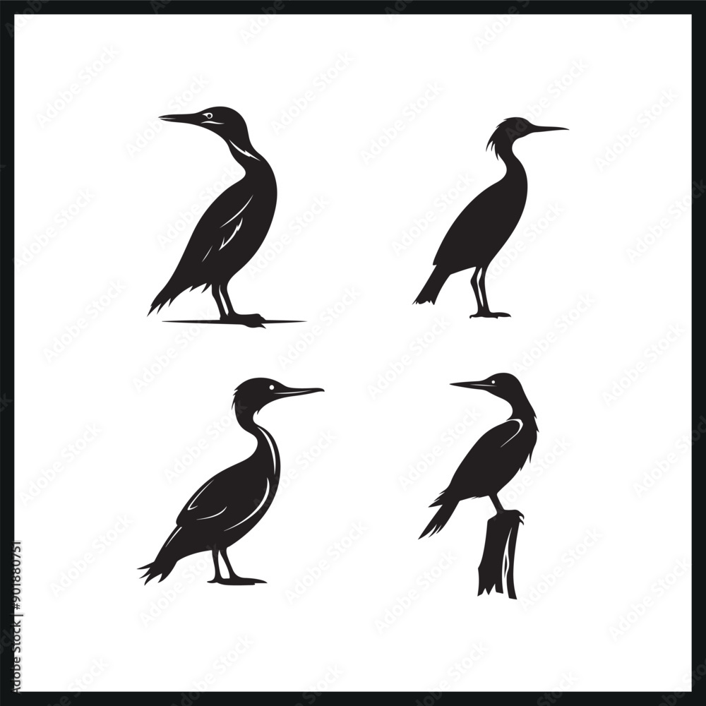 Obraz premium Cormorant bird Black silhouette vector. art.