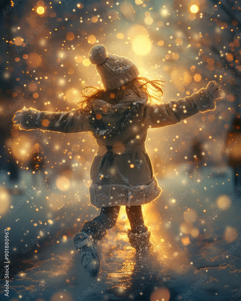 cute girl dancing in the snow, arms rised to the sky, snowfall, sunny winmterday.generative ai cute girl dancing in the snow, arms rised to the sky, snowfall, sunny winmterday.generative ai