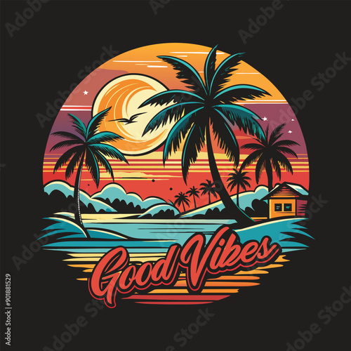Wallpaper Mural Good Vibes T shirt Design. summer tee shirt design. colorful vector image. Torontodigital.ca