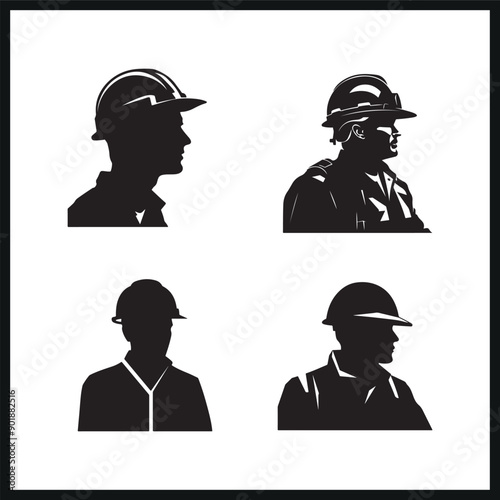 Vector silhouette of Engineer with a hard hat