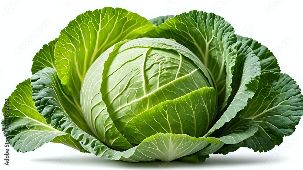 Fototapeta premium Fresh green cabbage isolated on white background.