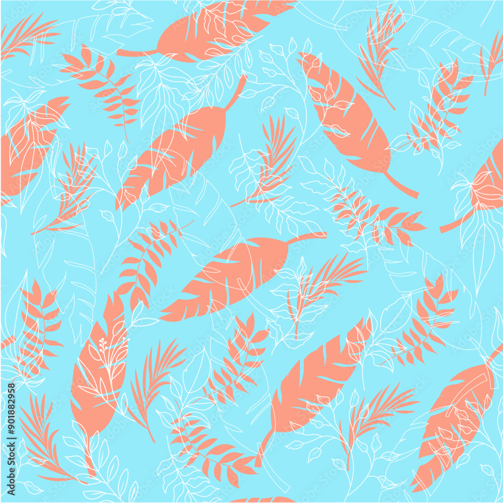 Fototapeta premium Foliage orange blue background summer tropical shorts fashion vector illustration