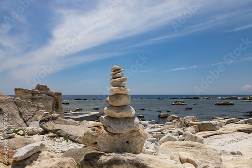 Seascape Aliki  Alyki island Thassos Greece. Old closed marble quarry by the sea. photo