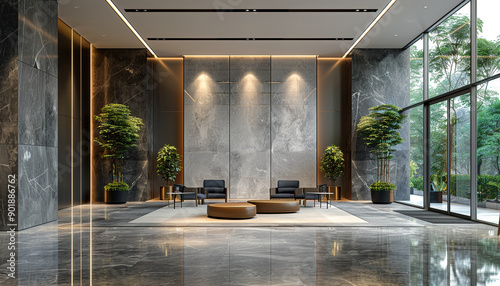 Modern lobby with textured walls