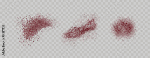 Grainy scatterings of  spicy burst . Splashes of  red pepper powder.Overlay effect chilli or paprika spice splatters. Vector realistic illustration of hot dried spice.