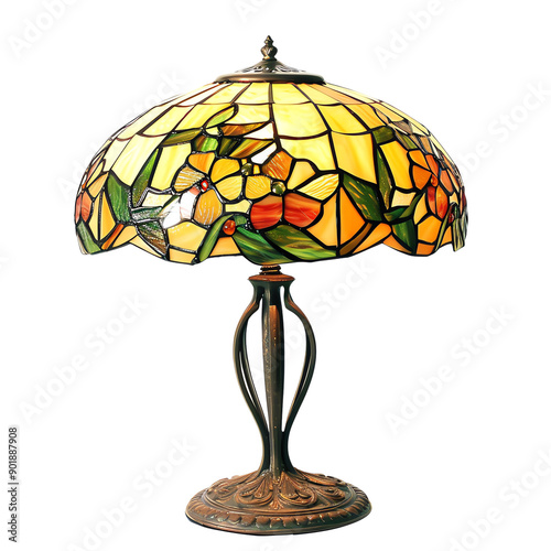Vintage stained glass table lamp with floral design. Beautifully crafted, perfect for home decor or a retro-themed interior setting.