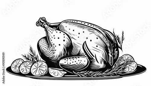 Gourmet Food: Roasted Chicken Vector