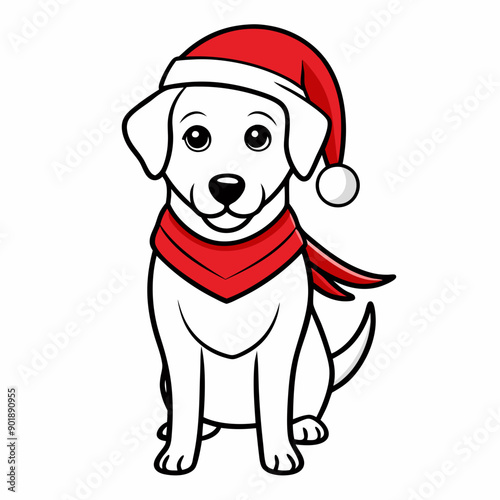 line art Christmas Dog with Santa Claus Hat SVG