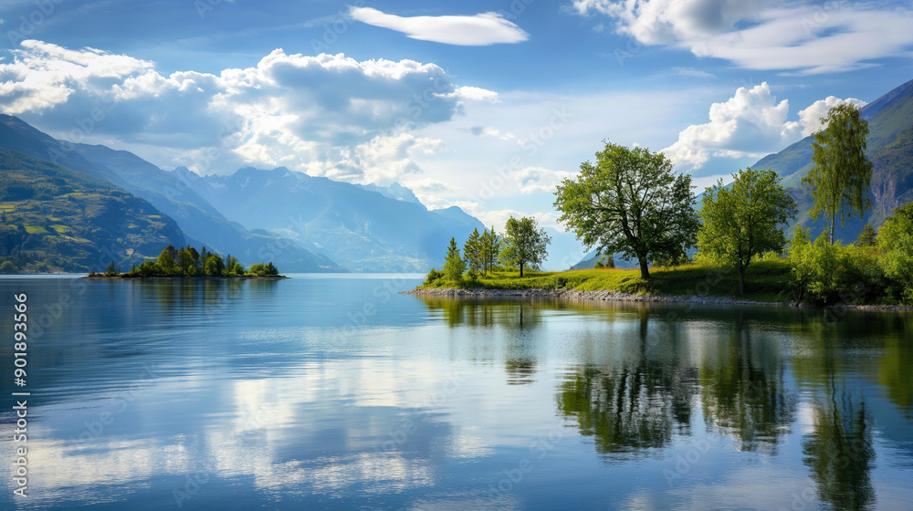 Fototapeta premium A beautiful lake with a mountain in the background