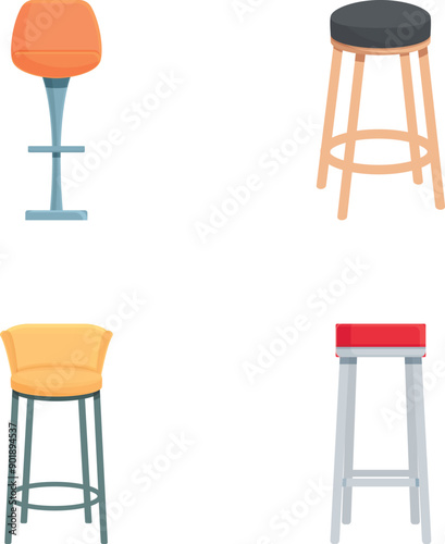 Illustration of four different modern stool designs on a white background
