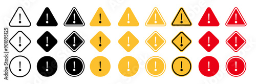 Danger warning triangle sign set. caution alert sign with exclamation mark. attention symbol. problem warn icon in black, red, and yellow colors.