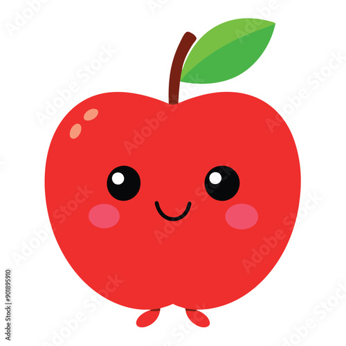 a funny jumping apple cartoon character, vector illustration, isolated white background 