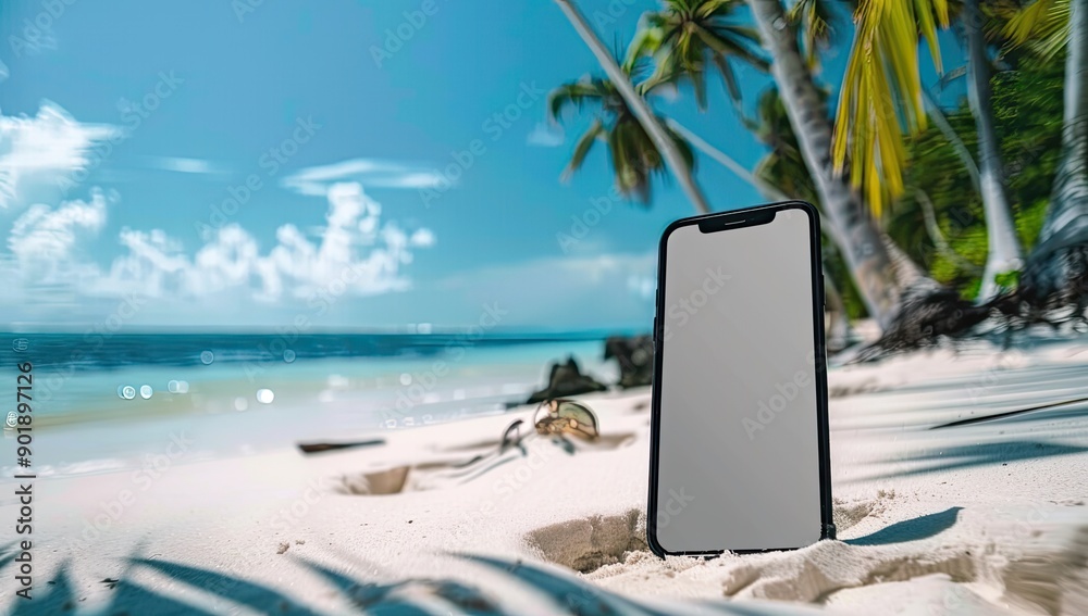 Mobile Phone on Sandy Beach Mobile Phone on Sandy Beach