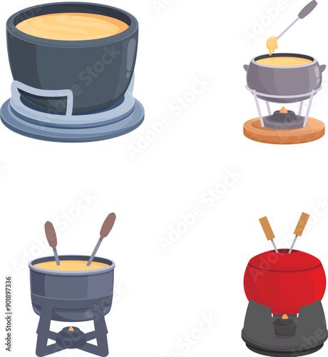 Collection of four different fondue pots, ideal for chocolate and cheese delights