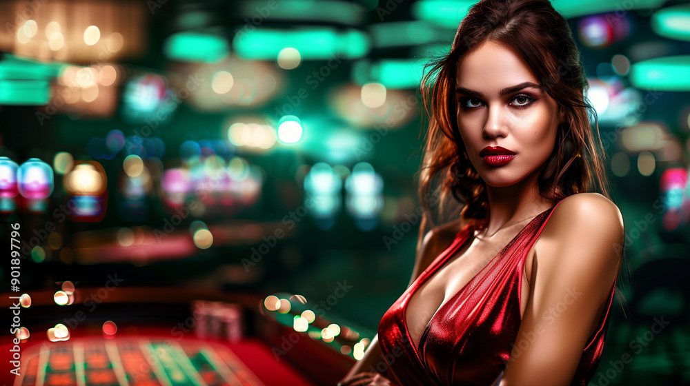 People playing the roulette, poker in a casino. Slot machine in casino. Spending bonus points on a gamble People playing the roulette, poker in a casino. Slot machine in casino. Spending bonus points on a gamble