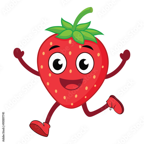 a funny running   Strawberry  cartoon character, vector illustration silhouette,  
