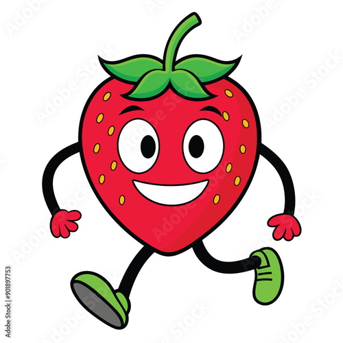 a funny running   Strawberry  cartoon character, vector illustration silhouette,  