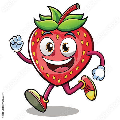 a funny running   Strawberry  cartoon character, vector illustration silhouette,  