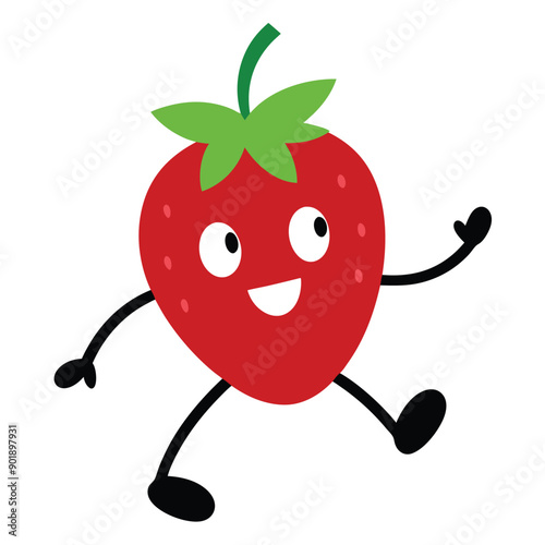 a funny running   Strawberry  cartoon character, vector illustration silhouette,  