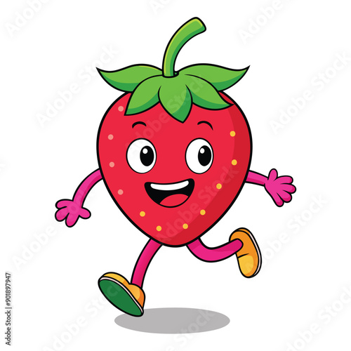 a funny running   Strawberry  cartoon character, vector illustration silhouette,  