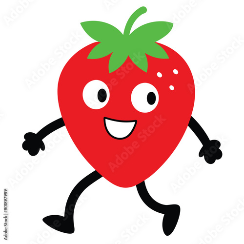 a funny running   Strawberry  cartoon character, vector illustration silhouette,  