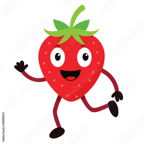 a funny running   Strawberry  cartoon character, vector illustration silhouette,  