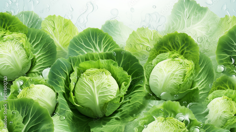 Fototapeta premium Cabbage on White Background, Abstract Image, Texture, Pattern Background, Wallpaper, Cover and Screen of Smartphone, Cell Phone, Computer, Laptop, 9:16 and 16:9 Format