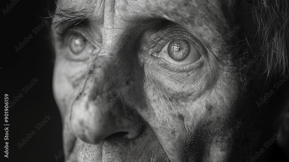 A captivating portrait of an elderly man with deep wrinkles and expressive eyes, black and white, with a blurred background. A captivating portrait of an elderly man with deep wrinkles and expressive eyes, black and white, with a blurred background.