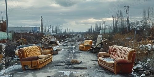 Abandoned Street with Old Sofas photo