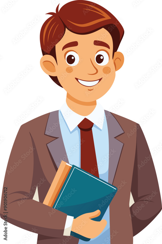 friendly and approachable English teacher He is holding a textbook or a notebook smiling art vector friendly and approachable English teacher He is holding a textbook or a notebook smiling art vector