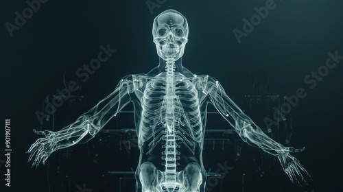 human skeleton, isolated 3D hologram.