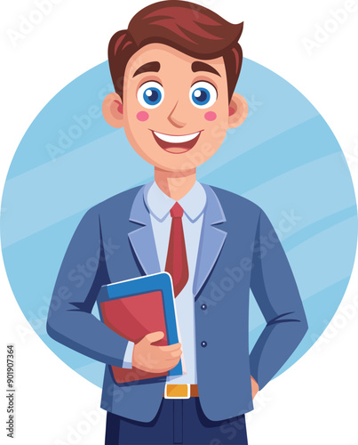 friendly and approachable English teacher He is holding a textbook or a notebook smiling art vector