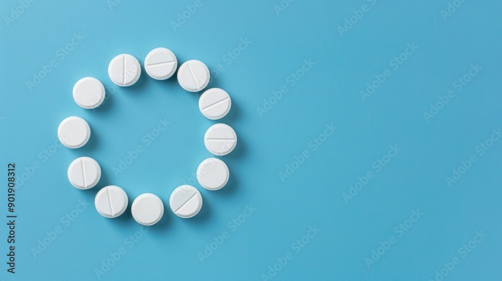 White circular supplements on a blue backdrop with copy space White circular supplements on a blue backdrop with copy space