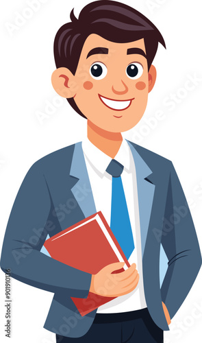 friendly and approachable English teacher He is holding a textbook or a notebook smiling art vector