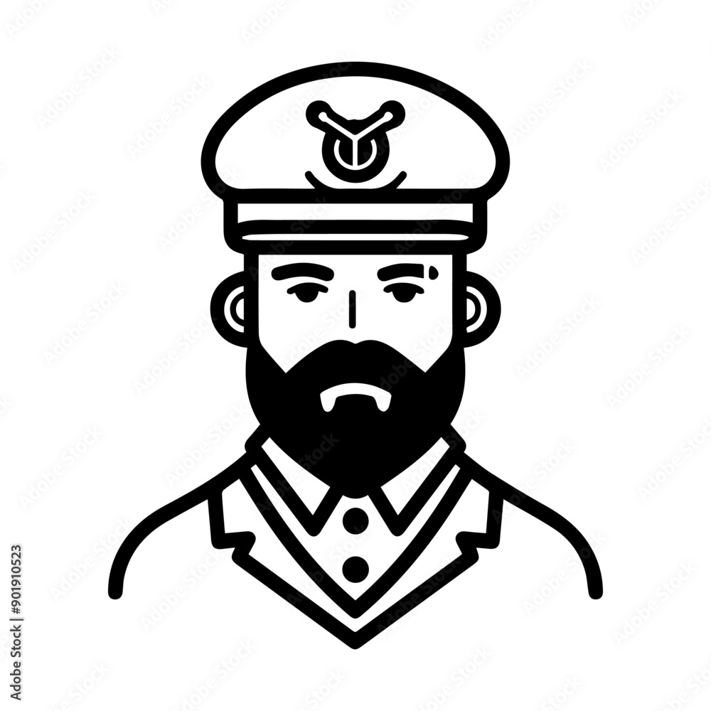 Captain icon or modern line symbol. Vector line art and icon design with bold outline. Black and white Pixel Perfect minimalistic symbol isolated white background. Silhouette simple thin sign