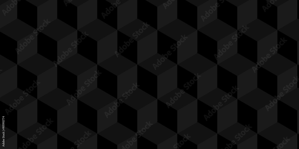 Abstract dark black cube modern and luxury square circle shape geometric wallpaper. Geometric tiles, mosaic creative seamless pattern block cube background. minimal hexagon Cubes mosaic.