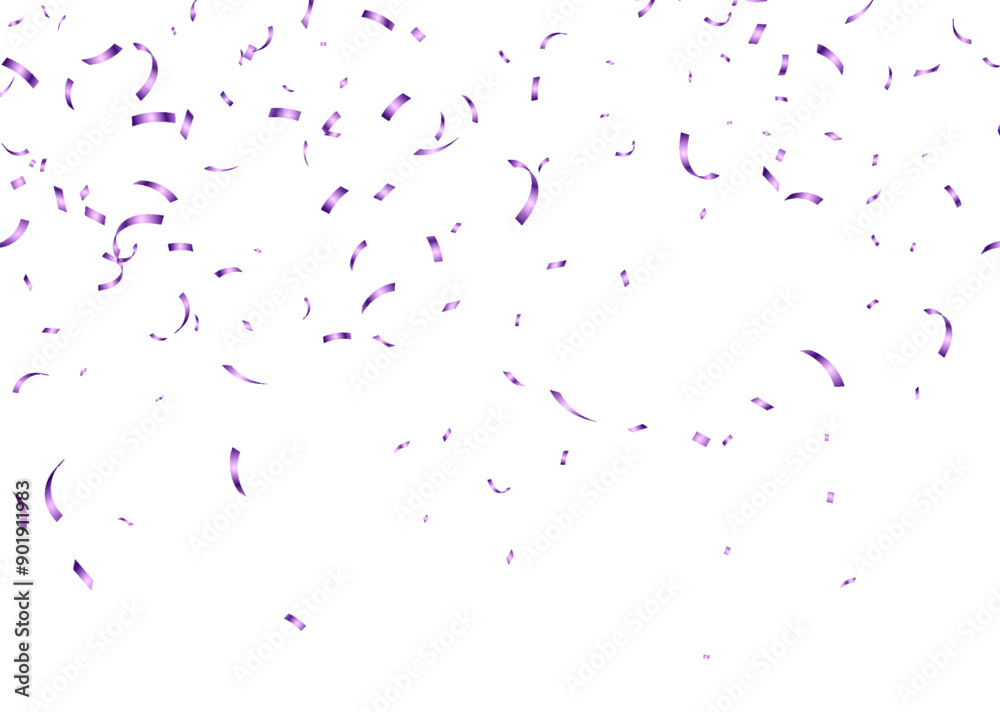 Fototapeta premium Purple confetti, falling paper ribbons isolated on white background. Birthday party decoration. Vector illustration.