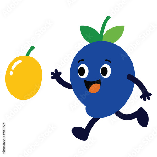 funny running  Blueberry and Mango  cartoon character, vector silhouette, 