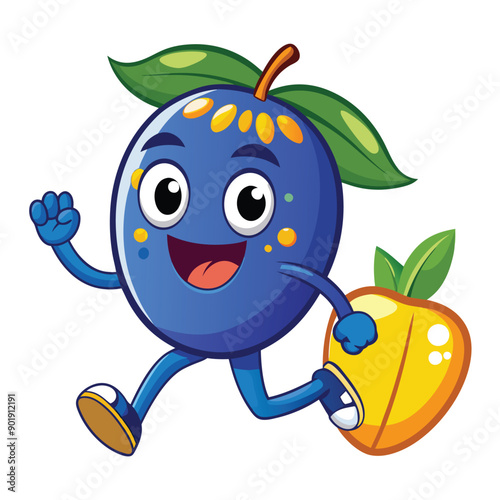 funny running  Blueberry and Mango  cartoon character, vector silhouette, 