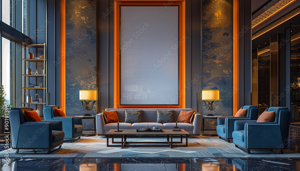 Modern luxury hotel lounge with plush seating Modern luxury hotel lounge with plush seating
