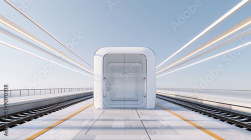 A futuristic train station powered by renewable energy sources, with copy space, high-resolution photo, hyper realistic
