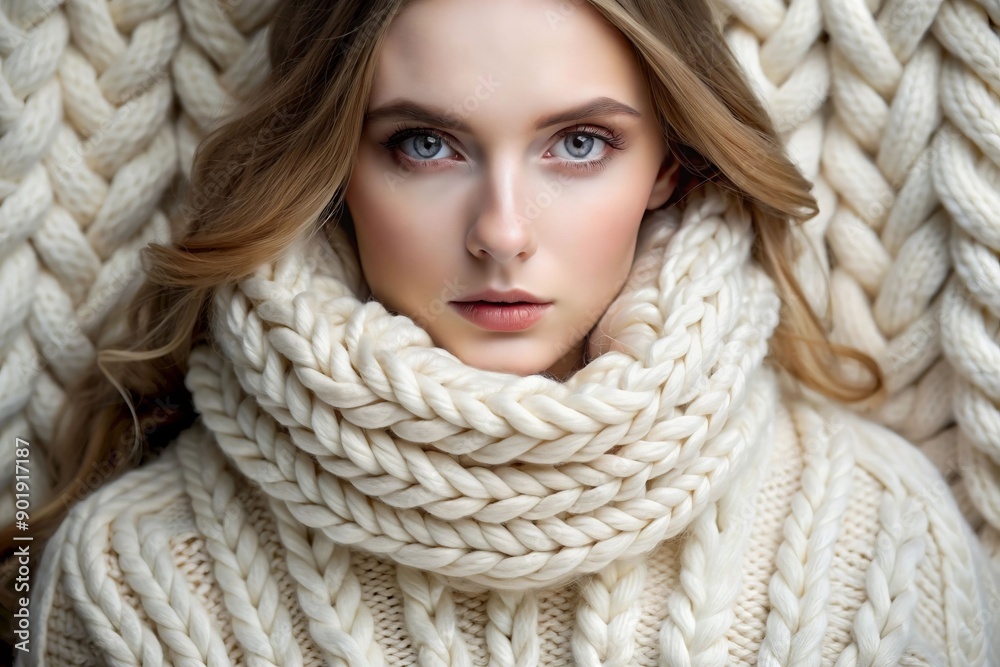 A close up of a knitted sweater with white yarn A close up of a knitted sweater with white yarn