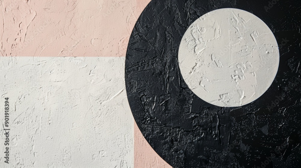 Abstract Composition with Textured Geometric Shapes in Black White and Soft Pink Abstract Composition with Textured Geometric Shapes in Black White and Soft Pink