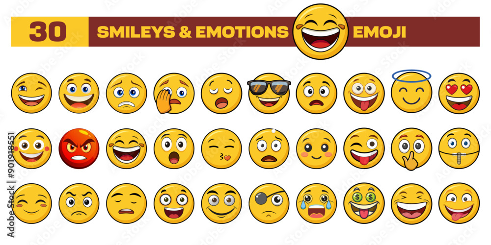 Set of vector Smileys and emotions emoji, clipart, or icon. Cartoon ...